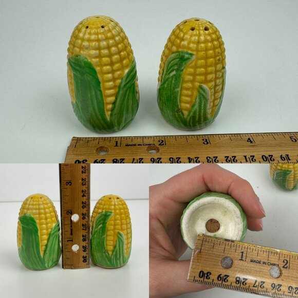Vtg Ceramic Corn on the Cob Salt Pepper Shakers Textured Yellow Green Japan READ - Picture 3 of 11